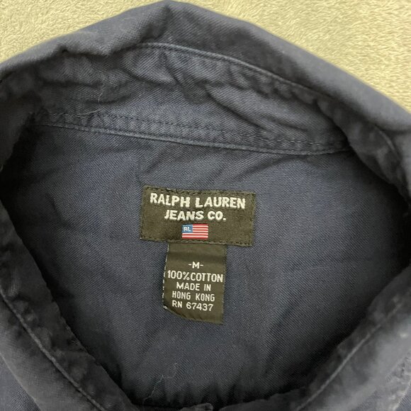 Vintage Ralph Lauren Jeans Co Button Down Shirt Navy Blue Size Medium - Picture 3 of 7